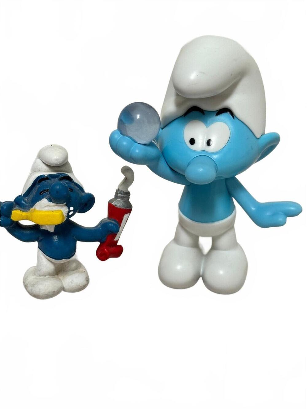 Smurfs Figure Pair: Schleich Toothbrush Smurf and Crystal Ball Smurf